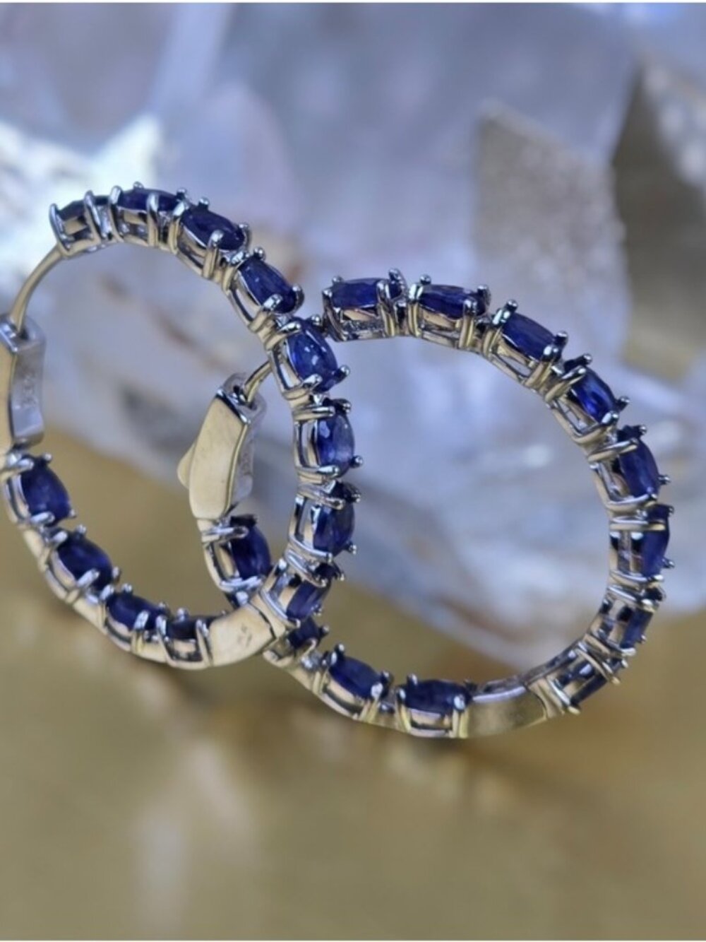 925 Sterling Silver Hoop Earrings with Natural Sapphire
